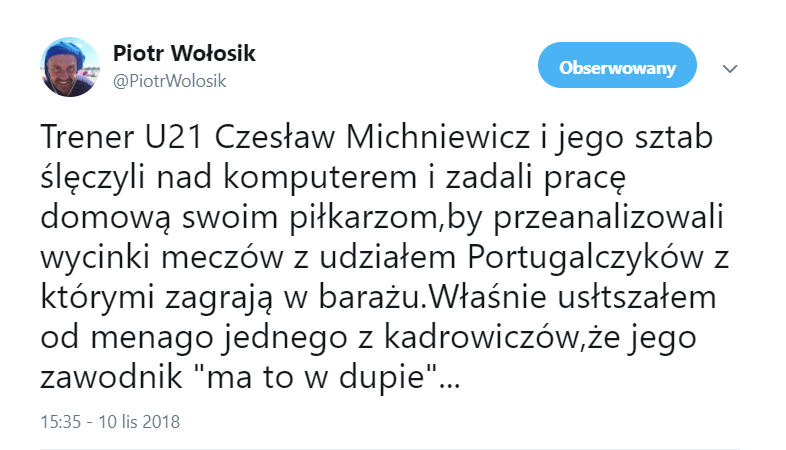 REAKCJA kadrowicza U21 na ''pracę domową'' od selekcjonera